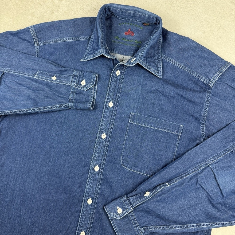Vintage Nordstrom Denim Chambray The Natural Style Button Up Shirt Mens XL 80's